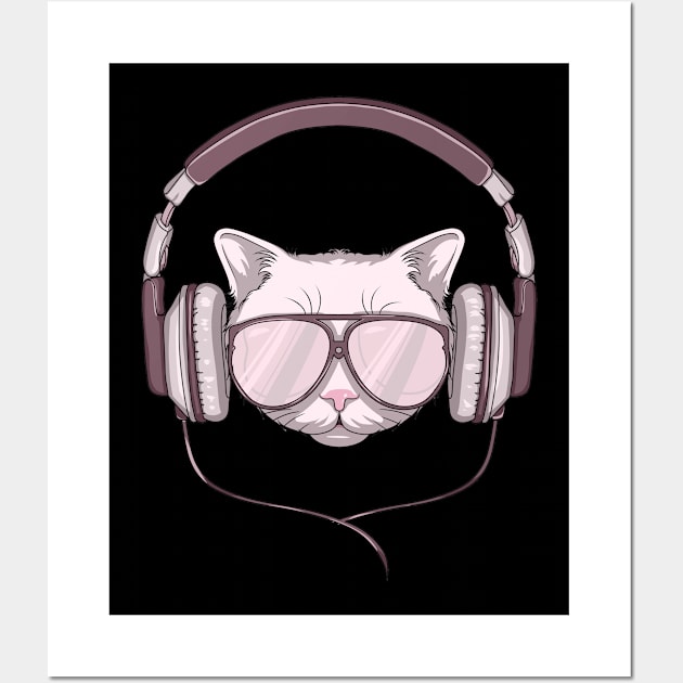 Cat with Sunglasses and Headphone Wall Art by Markus Schnabel